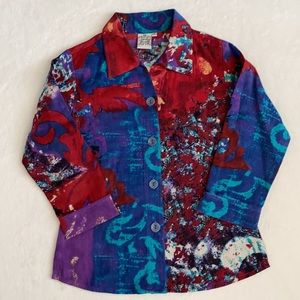 Parsley & Sage | Colorful Abstract Print Art to Wear 3/4 Sleeve Cotton Top (S)